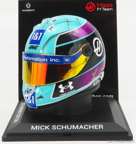 Mini Helmet - Schuberth Helmet F1 Casco Helmet Vf-22 Team Haas N 47 Miami Gp 2022 Mick Schumacher Light Blue Black