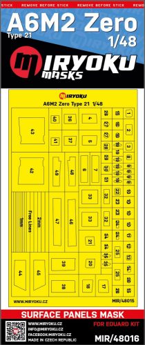 Miryoku - 1/48 A6M2 Zero Type 21 -  SURFACE PANELS MASK