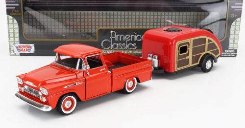 Motor-Max - CHEVROLET APACHE PICK-UP WITH TRAILER ROULOTTE 1958 DARK ORANGE