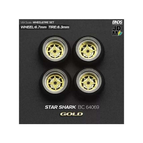 Mothobby/Bnds - 1:64 Star Shark (Wheel: 6.7Mm, Tyre: 8.3Mm) Gold - Wheel & Tyre Set - 4 Pcs