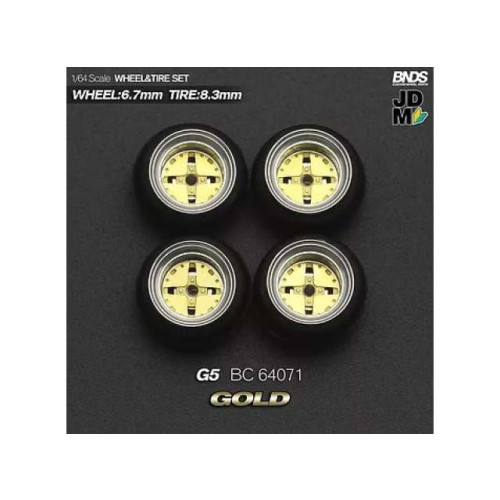 Mothobby/Bnds - 1:64 Hoshino G5 (Wheel: 6.7Mm, Tyre: 8.3Mm) Gold - Wheel & Tyre Set - 4 Pcs