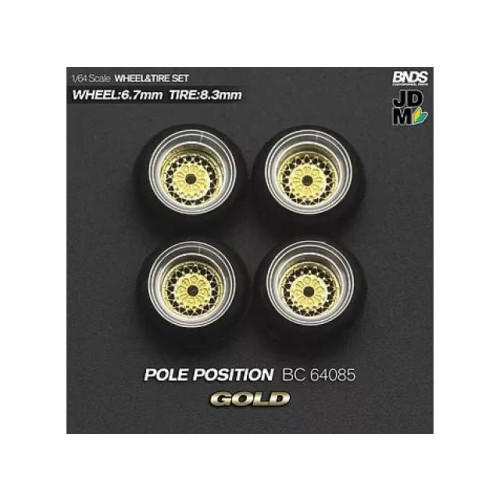 Mothobby/Bnds - 1:64 Pole Position (Wheel: 6.7Mm, Tyre: 8.3Mm) Gold - Wheel & Tyre Set - 4 Pcs