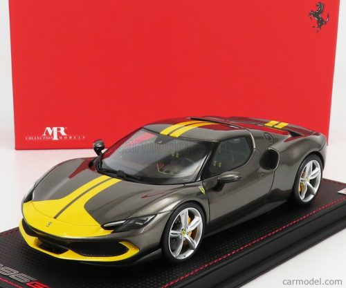 Mr-Models - Ferrari 296 Gtb Hybrid 830Hp V6 Assetto Fiorano 2021 - Con Vetrina - With Showcase Grey Yellow