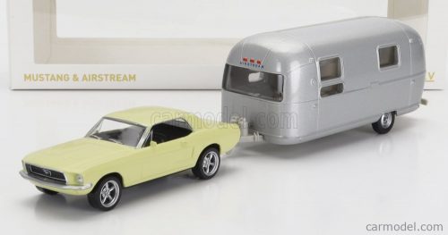 Norev - Ford Usa Mustang Coupe 1968 With Airstream Caravan Roulotte Light Yellow