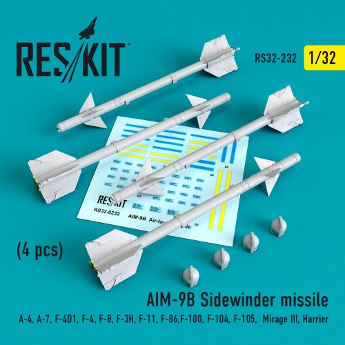 Reskit - AIM-9B Sidewinder missiles (4 pcs) (A-4, A-7, F-4D1, F-4, F-8, F-3H, F-11, F-86,F-100, F-104, F-105,