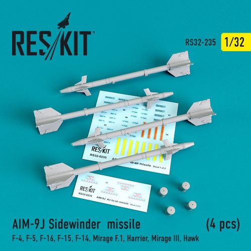 Reskit - AIM-9J Sidewinder missiles (4 pcs) (F-4, F-5, F-16, F-15, F-14, Mirage F.1, Harrier, Mirage III, Haw