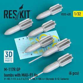 Reskit - M-117R GP bombs with MAU-91 fin (6 pcs) (F-105, F-111, A-4 ,F-4, F-5, F-104, F-100, A-1 Skyraider, B