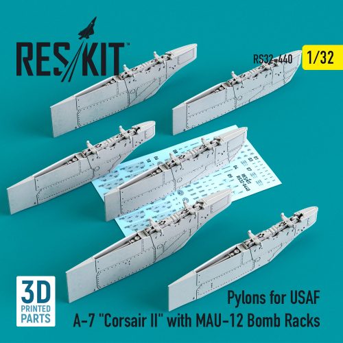 Reskit - Pylons for USAF A-7 "Corsair II" with MAU-12 Bomb Racks (3D Printed) (1/32)