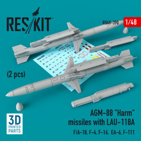 Reskit - AGM-88 "Harm" missiles with LAU-118A (2 pcs)  (F/A-18, F-4, F-16,  EA-6, F-111) (1/48)