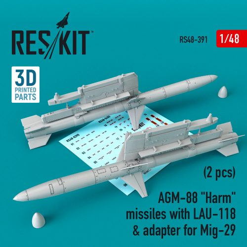 Reskit - AGM-88 "Harm" missiles with LAU-118 & adapter for Mig-29 (2 pcs) (1/48)