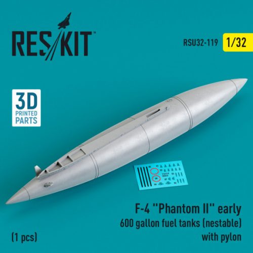 Reskit - F-4 "Phantom II" early 600 gallon fuel tanks (nestable) with pylon (1 pcs) (3D Printed) (1/32)