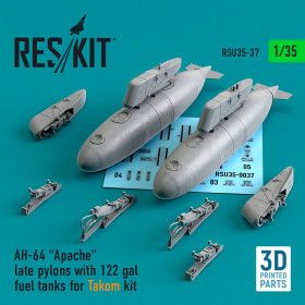 Reskit - AH-64 "Apache" late pylons with 122 gal fuel tanks for Takom kit (3D Printed) (1/35)