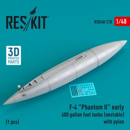 Reskit - F-4 "Phantom II" early 600 gallon fuel tanks (nestable) with pylon (1 pcs) (3D Printed) (1/48)