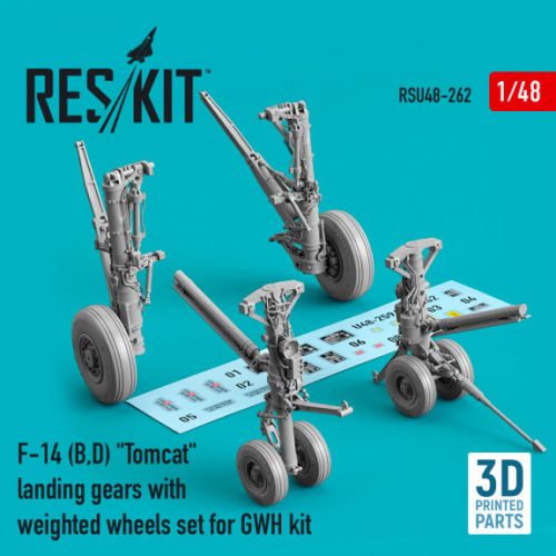 Reskit - F-14 (B,D) "Tomcat" landing gears with weighted wheels set for GWH kit (Resin & 3D Printed) (1/48)