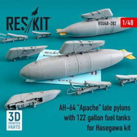 Reskit - AH-64 "Apache" late pylons with 122 gallon fuel tanks for Hasegawa kit (3D Printed) (1/48)