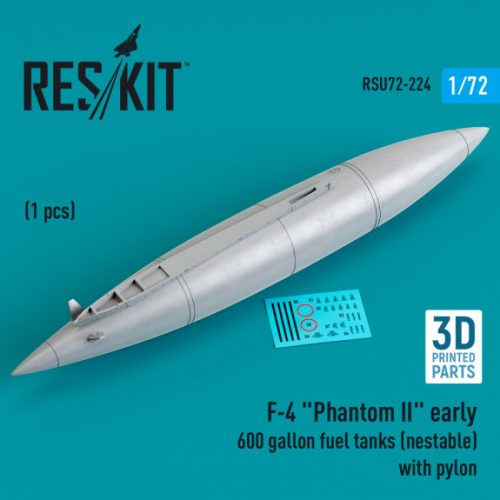 Reskit - F-4 "Phantom II" early 600 gallon fuel tanks (nestable) with pylon (1 pcs) (3D Printed) (1/72) 