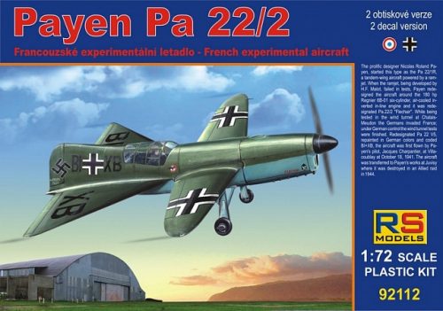 RS Models - Plastikový model letadla 1/72 Payen Pa.22 2 decal v. for Luftwaffe, France