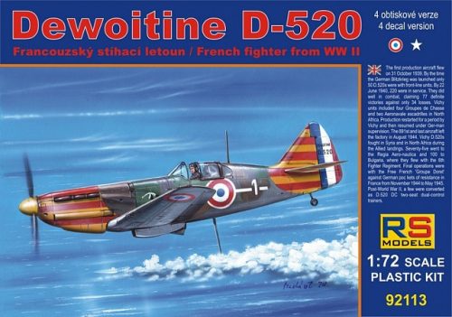 RS Models - Plastikový model letadla 1/72 Dewoitine D-520 Vichy 4 decal v. for Vichy, USA