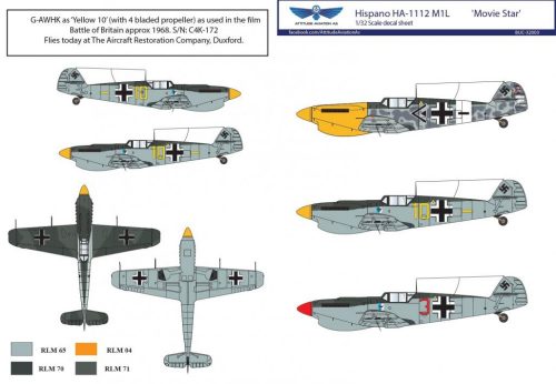 SBS Model - 1/32 Hispano HA-1112 M1L 'Movie Star' decal sheet + resin additional parts - Resin + Decals for Hase