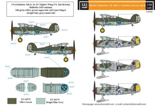 SBS Model - 1/48 Gloster Gladiator in Swedish service VOL.II - Decals for Roden/Merit