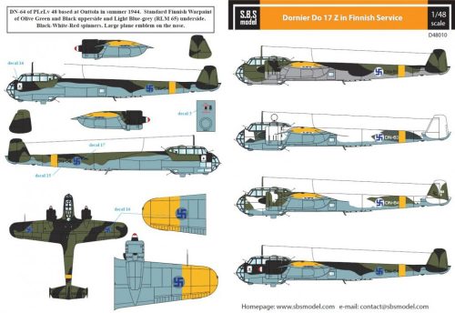 SBS Model - 1/48 Do-17Z Finnish Air Force WW II - Decals for ICM