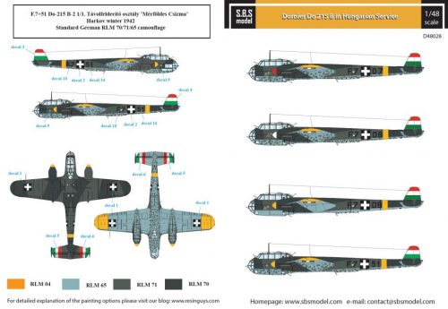 SBS Model - 1/48 Dornier Do-215 Hungarian Air Force WW II - Decals for ICM