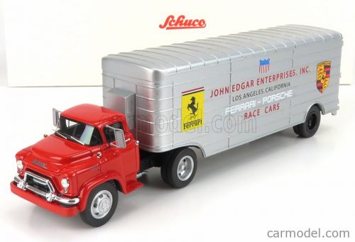 Schuco - Gmc Truck Car Transporter Team John Edgard Enterprises Inc. Los Angeles California Ferrari - Porsche Race Cars 1950 Red Silver