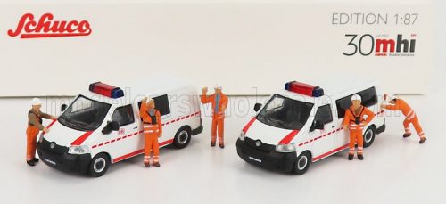 Schuco - VOLKSWAGEN SET 2X T5 MINIBUS WITH FIGURES 2010 WHITE ORANGE