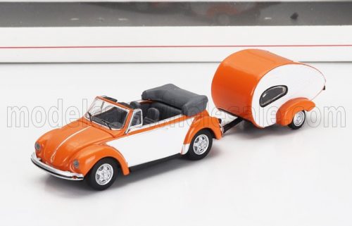 Schuco - VOLKSWAGEN BEETLE CABRIOLET WITH CARAVAN TRAILER 1960 ORANGE WHITE