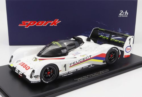 Spark - PEUGEOT 905 EVO1bis SA35 3.5L V10 TEAM PEUGEOT TALBOT SPORT N 1 WINNER 24h LE MANS 1992 D.WARWICK - Y.DALMAS - M.BLUNDELL - CON VETRINA - WITH SHOWCASE WHITE