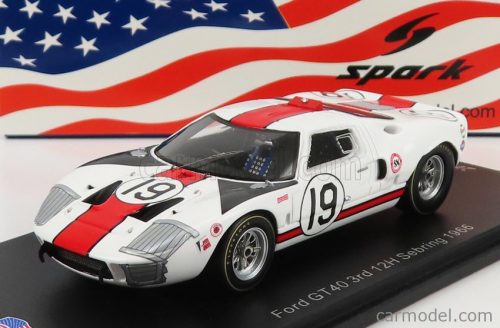 Spark-Model - Ford Usa Gt40 Mkiv 7.0L V8 N 19 3Rd 12H Sebring 1966 S.Scott - P.Revson White Red Grey