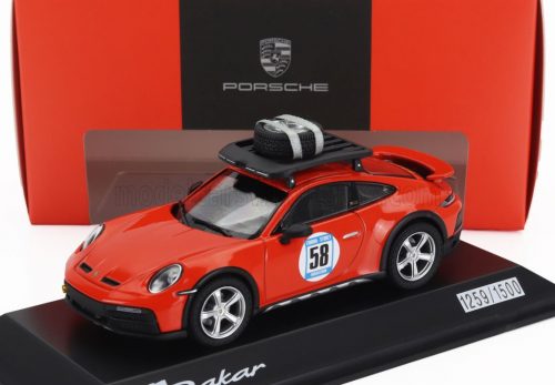 Spark - PORSCHE 911 992 N 58 RALLY DAKAR RED58 SPECIAL WITH PACK ROOF 2023 BLOOD ORANGE