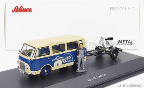 Schuco - Ford England Taunus Transit Fk1000 Minibus Vespa Garage With Piaggio Vespa 150 Gs 1958 Blue Cream