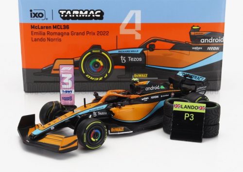 Tarmac - McLAREN F1 MCL36 TEAM MCLAREN N 4 3rd EMILIA ROMAGNA ITALY GP 2022 LANDO NORRIS ORANGE LIGHT BLUE