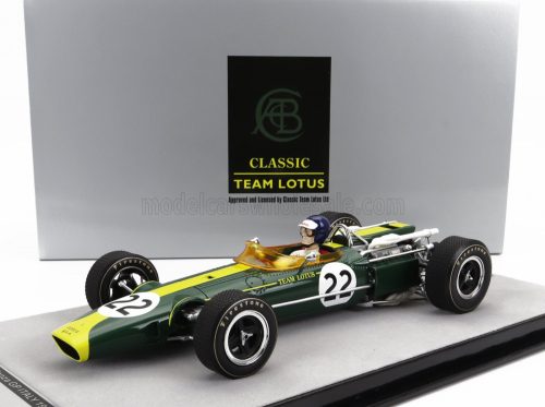 Tecnomodel - LOTUS F1  43 TEAM LOTUS N 22 MONZA ITALY GP (with pilot figure) 1966 JIM CLARK BRITISH RACING GREEN YELLOW