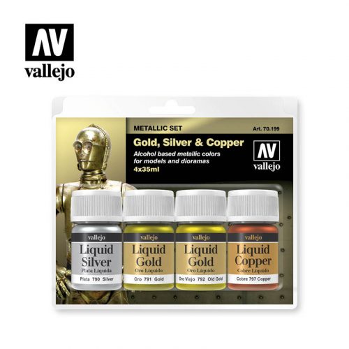 Vallejo - Liquid Gold - Gold, Silver & Copper Paint set